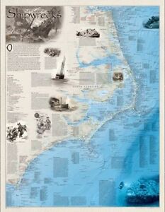 Outer Banks North Carolina Shipwrecks Wall Map National Geographic  