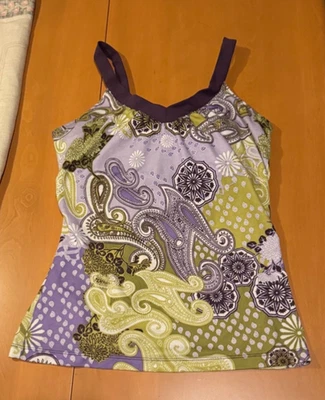 Camiseta sin mangas PRANA púrpura floral cachemira sujetador incorporado elástica para mujer M Foto 1 de 4