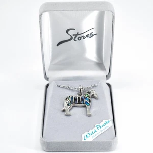 Storrs Wild Pearl Abalone Muschel Zebra Pferd Anhänger mit silberfarbener Halskette - Bild 1 von 3