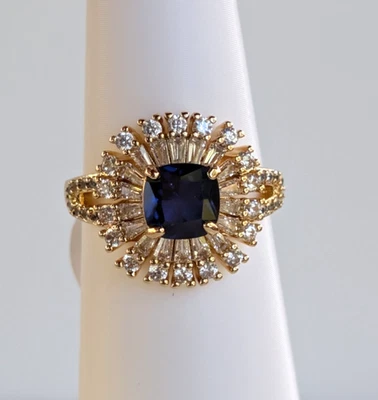 Bomb Party September Ring Sz 8 "Always Surprising Me" LC Sapphire on Gold - Image 1 of 4