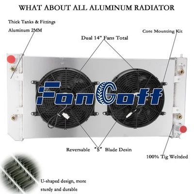 4 Row Radiator+Shroud+Fan Fit 2003-09 Chevy Kodiak GMC Topkick C6500 C4500 C5500 Foto 1 de 4