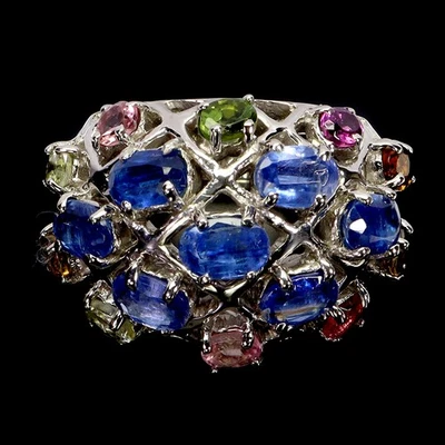 925 Anello Argento Sterling Ovale Cianite 6x4mm Tormalina Pietra Gioielli Misura - Immagine 1 di 4