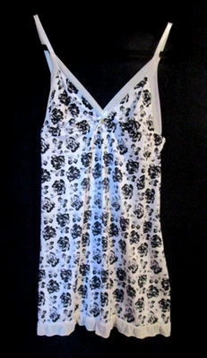 NEW~Jessica Simpson SZ M Baby Doll Chemise Silky Nighty Black/Ivory Floral W/Bow - Image 1 of 2
