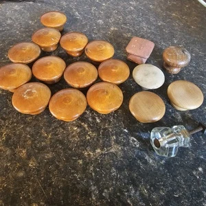 VIntage LOT of 17 Wood Cabinet Mushroom Shaped Knobs Drawer Pulls 1 1/2” 1 glass - Picture 1 of 4