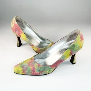 Bellini Tamesis Cuero Repujado Bloque Gatito Tacones Zapatos Floral Amarillo Rosa 7.5 - Imagen 1 de 15