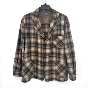 Pendleton Wool Shirt Jacket Shacket XL Brown Plaid Lightweight Vintage 70s READ! - Picture 1 of 12