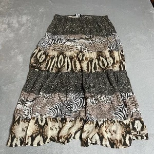 Vintage Y2K Skirt Womens Medium Tiered Midi Animal Print Safari Boho Hippie - Picture 1 of 5