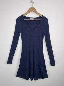 Fat Face Wool Cashmere Mix Ribbed Knitted Fit & Flare V-Neck Jumper Dress UK 12 - Picture 1 of 8