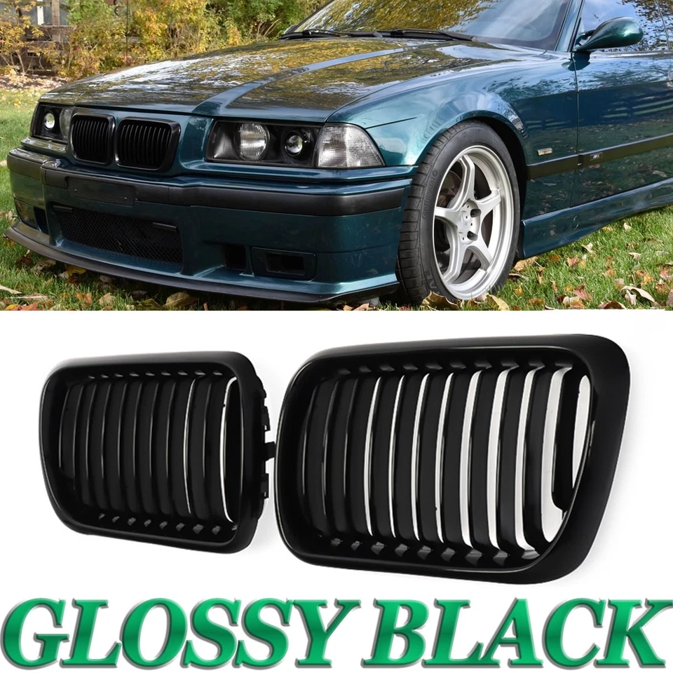 Gloss Black Front Kidney Grill Grille for BMW E36 M3 318i Sedan 3 Series 1996-99 Foto 1 de 4