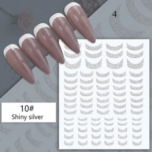 Decoration Manicure 3D Glitter Silver French Tips Nail Stickers Waterproof NS13 - Picture 1 of 2