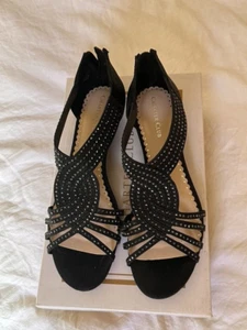  Charter Club GINIFURF BLACK  Mulan Embellished Wedge  Sandals Size 7 - Picture 1 of 12