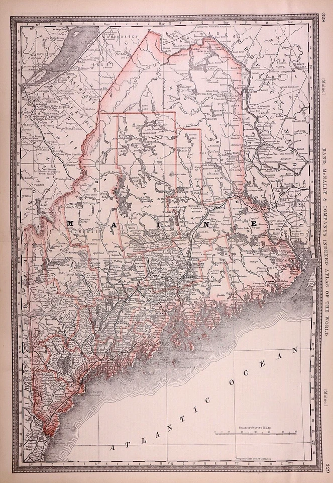 Hermoso mapa de ferrocarril y condado de 1882 de MAINE ~ envío y devolución gratuitos (15x21) Foto 1 de 1