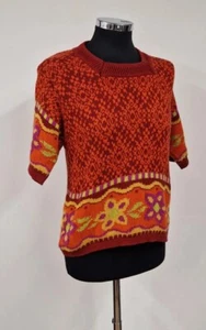United Colors of Benetton floral jumper siz 8/10 orange short sleeve vintage 90s - Picture 1 of 9