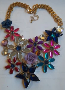 statement necklace costume, chocker flowers bright colours, jb - Picture 1 of 3