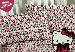 3 piece Sanrio Hello Kitty & Friends with Multicolor Heart Twin Sheet Set NIP - Picture 1 of 3