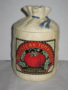 H&HD 1988 großer Keramik Sackleinen Beutel Kanister Rindersteak Tomaten Rothsville PA - Bild 1 von 1