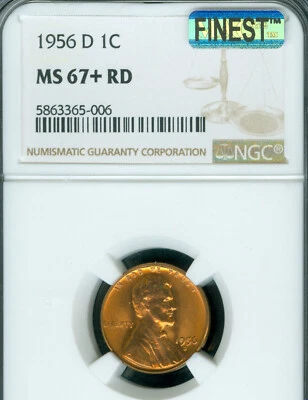 1956 D LINCOLN CENT NGC MS67 + RD  MAC FINEST REGISTRY & SPOTLESS POP 7 . - Image 1 of 2