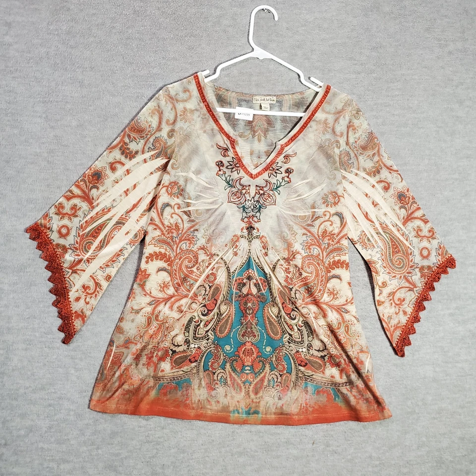 Blusa Boho Live And Let Live Mujer Grande Naranja Cachemira Manga 3/4 Foto 1 de 4