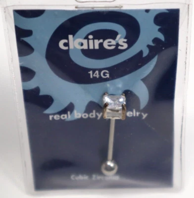 L1 14g 5/8 circonitas cúbicas corte princesa LENGUA ANILLO BARRA CUERPO JOYERÍA claires Foto 1 de 4