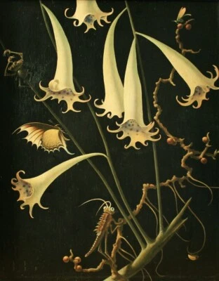 Trumpet Blooms and Insects Franz Sedlacek c1935 Surrealist Art Print to Frame - Image 1 of 2