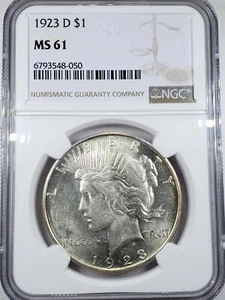 1923-D Peace Dollar NGC MS61 - Picture 1 of 4
