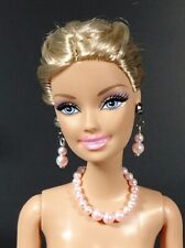 Barbie Doll Necklace & Earrings Set - Silver with PINK Swarovski FAUX PEARLS