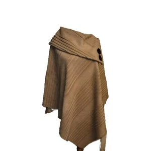 Women’s Shawl Asymmetrical Poncho 2 Buttons on Collar Le Mode One Size Fits Most - Picture 1 of 11