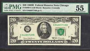 $20 1969-B FRN Fr. 2069-G Chicago PMG About Unc 55 - Picture 1 of 3
