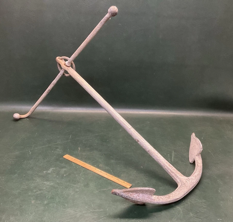 Antiguo barco ancla borde galvanizado plegable náutico 30" x 19" 15,5 libras Foto 1 de 4