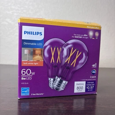 Philips Dimmable LED Soft White Light 60w Replacement 8w Warm Glow - 2 Pack - Image 1 of 4