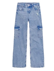Justice Girl's Bromo Cargo Wide Leg Distressed Blue Size 14 NWT - Picture 1 of 3