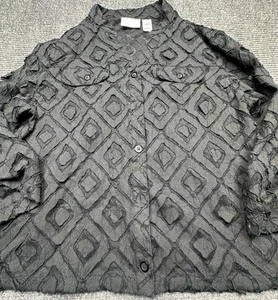 Alfred Dunner Shirt Womens 14 Textured Sheer Button Up Long Sleeve Blouse Top - Picture 1 of 11