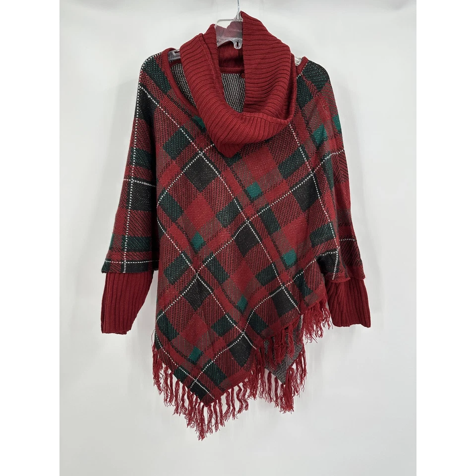 Poncho Suéter Catherines Mujer Tartán Cuadros Talla 0X/1X Capucha Extraíble Cuello Foto 1 de 4