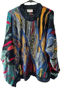 Vtg 80-90’s Coogi Australia 3D Sweater Large Multicolor Knit Mercerized Cotton - Picture 1 of 19