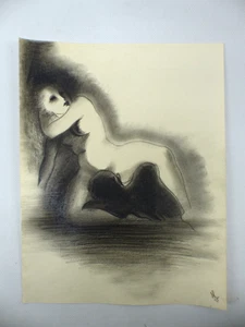 Alexander Szekely Erotische Darstellung Kohlezeichnung signiert AL 1935 Blatt 10 - Bild 1 von 5