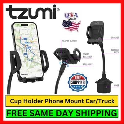 Tzumi One Grip Cup Holder Phone Mount Car Truck SUV Adjustable Gooseneck Cradle - Image 1 of 4