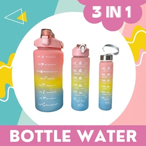SALE! 50% OFF - 3 in 1 Gym Set Motivational Water Bottle BPA Free 64,32 & 12 oz - Picture 1 of 5