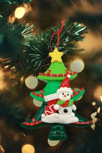 Christmas Ornament - Glossy Gingerbread Tree with Snowman. Wizardi Festive De... - Picture 1 of 3
