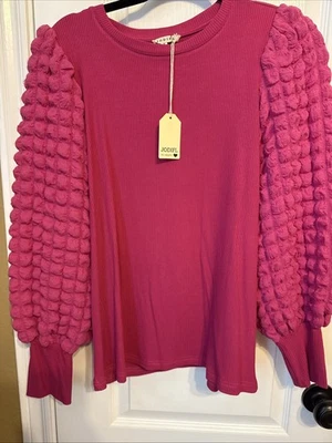 Nuevo con etiquetas Blusa Top Jodifl M a L Rosa Magenta Única Abullonada Manga Larga Elastizada Holida Foto 1 de 4