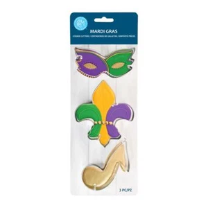 Juego de 3 piezas de cortador de galletas Mardi Gras máscara de acero flor de lis nota R&M - Imagen 1 de 2