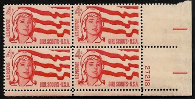 GIRL SCOUTS #1199 US FLAG 50 YEARS 1961 COMMEMORATIVE MNHVF 4c STAMP PLATE BLOCK - Image 1 of 4