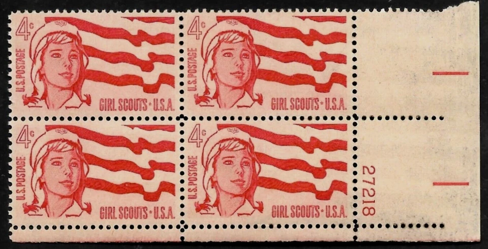 GIRL SCOUTS #1199 US FLAG 50 YEARS 1961 COMMEMORATIVE MNHVF 4c STAMP PLATE BLOCK - Image 1 of 4