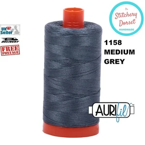 Aurifil 50wt, 1158 Medium Grey, 100% Egyptian Cotton Thread 1300M Spool from £10 - Picture 1 of 11