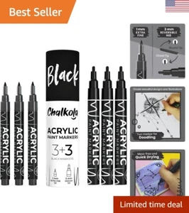 Black Paint Pen Set - Extra Fine Point & Medium Tip - Permanent Marker Ink fo... - Picture 1 of 9