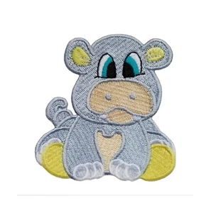 Baby Animal Hippo Fully Embroidered Iron On Patch 2.75" X 3.0" - Picture 1 of 3