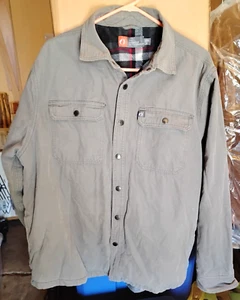 The American Outdoorsman Jacket Men Large Gray Canvas Chore Fleece Lined Snap Up - Picture 1 of 2