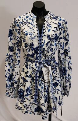 Adrianna Papell Women's L/S Tie Front Floral Romper LB3 White/Blue Size 14 - Image 1 of 4