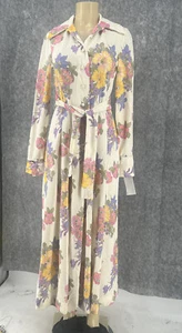 Leslie Fay Damen Vintage Langarm Kragen geknöpft Blumen Maxikleid M - Bild 1 von 13