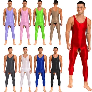 Sexy Men One Piece Sleeveless Skin-Tight Unitard Bodysuit Jumpsuits Bodystocking - Picture 1 of 98