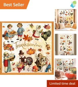 6 Double-Sided Vintage Thanksgiving Window Decals - Autumn Farmhouse Style - Picture 1 of 9